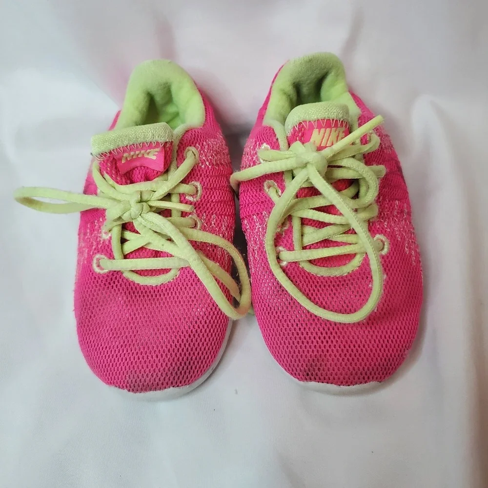 Nike Shoes Toddler Size 5c Flex Athletic Running Sneakers 725072-600 Pink‎ Green